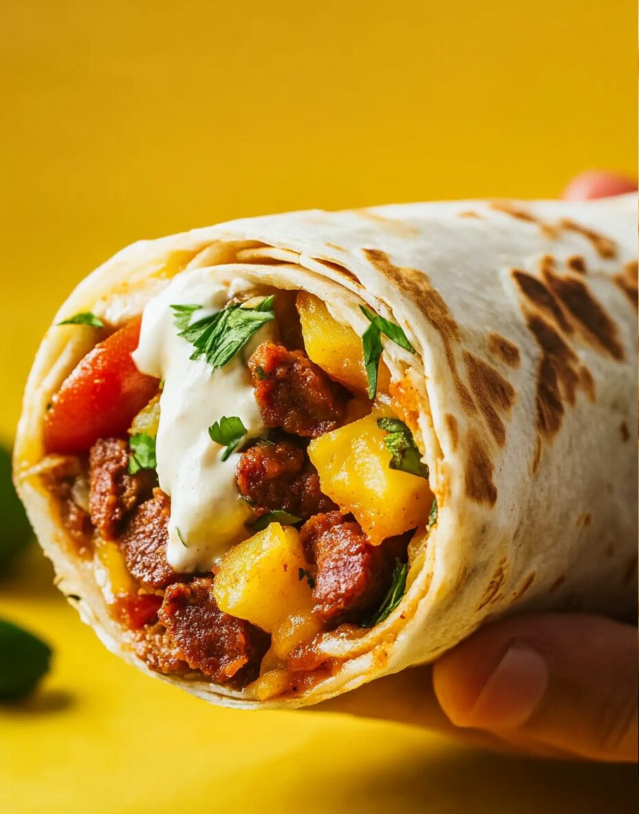 Breakfast Burrito with Potatoes and Chorizo