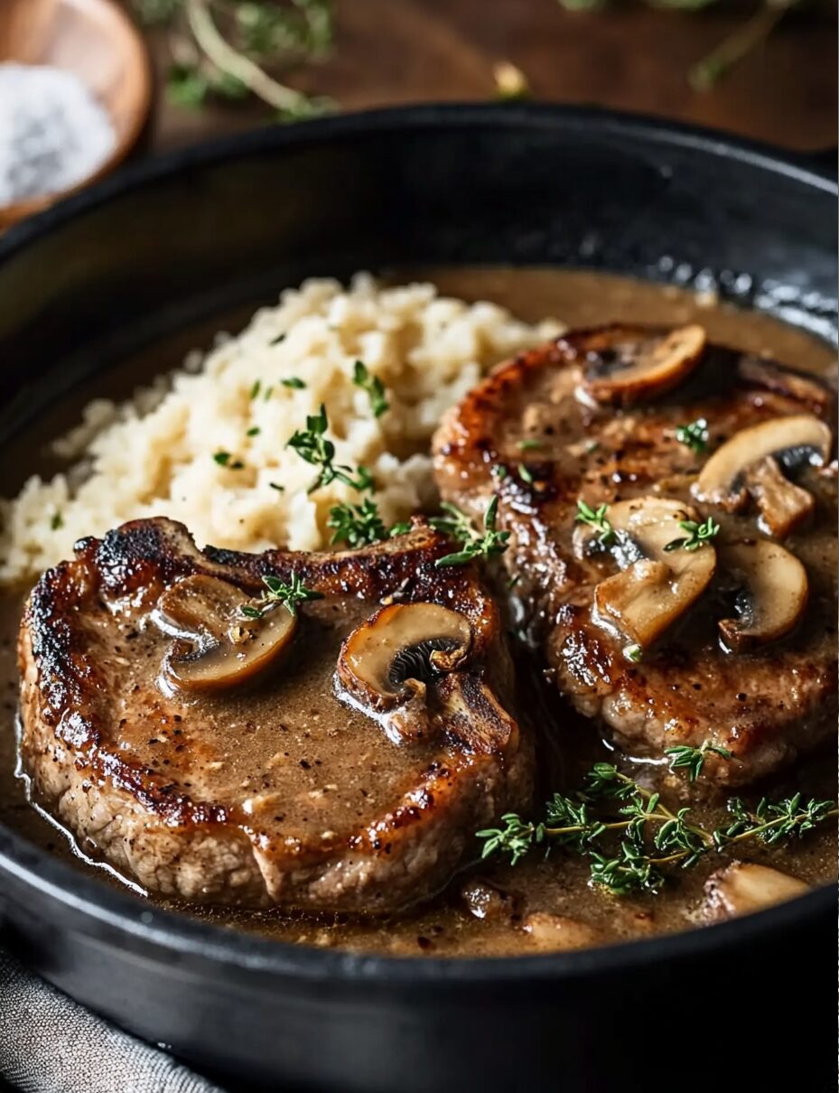 Slow Cooker Pork Chops with Creamy Mushroom Gravy