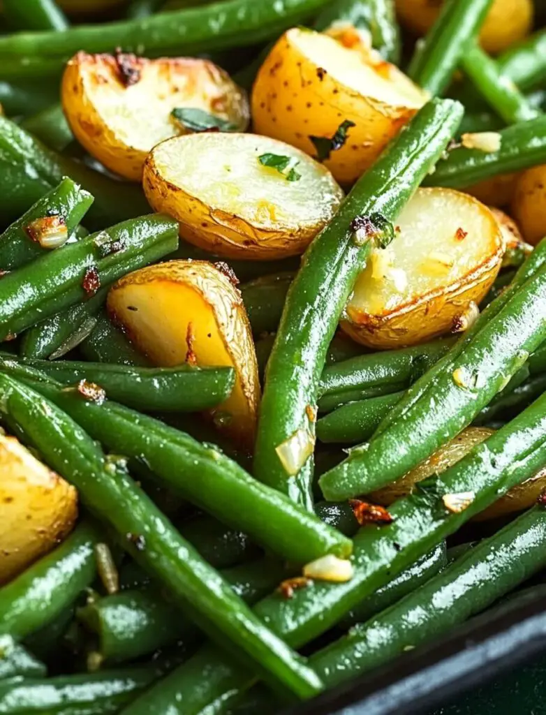 Roasted Garlic Potatoes with Crisp Green Beans
