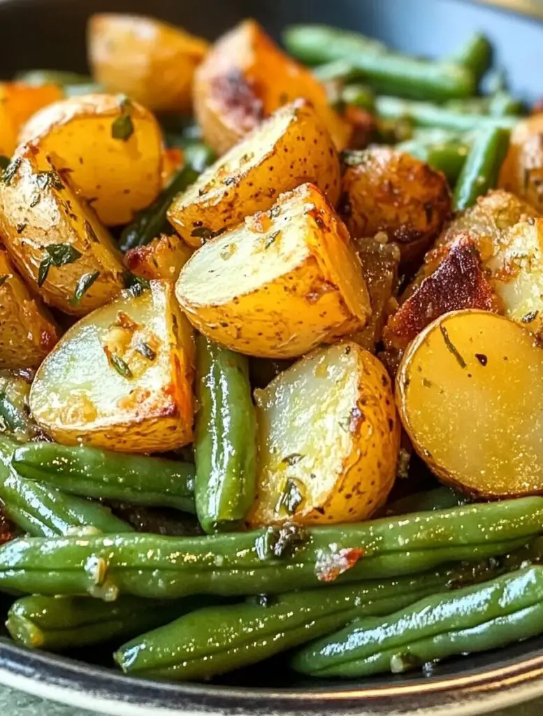 Roasted Garlic Potatoes with Crisp Green Beans
