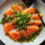 Salmon Crudo with Spicy Scallions Sauce and Crispy Carrots