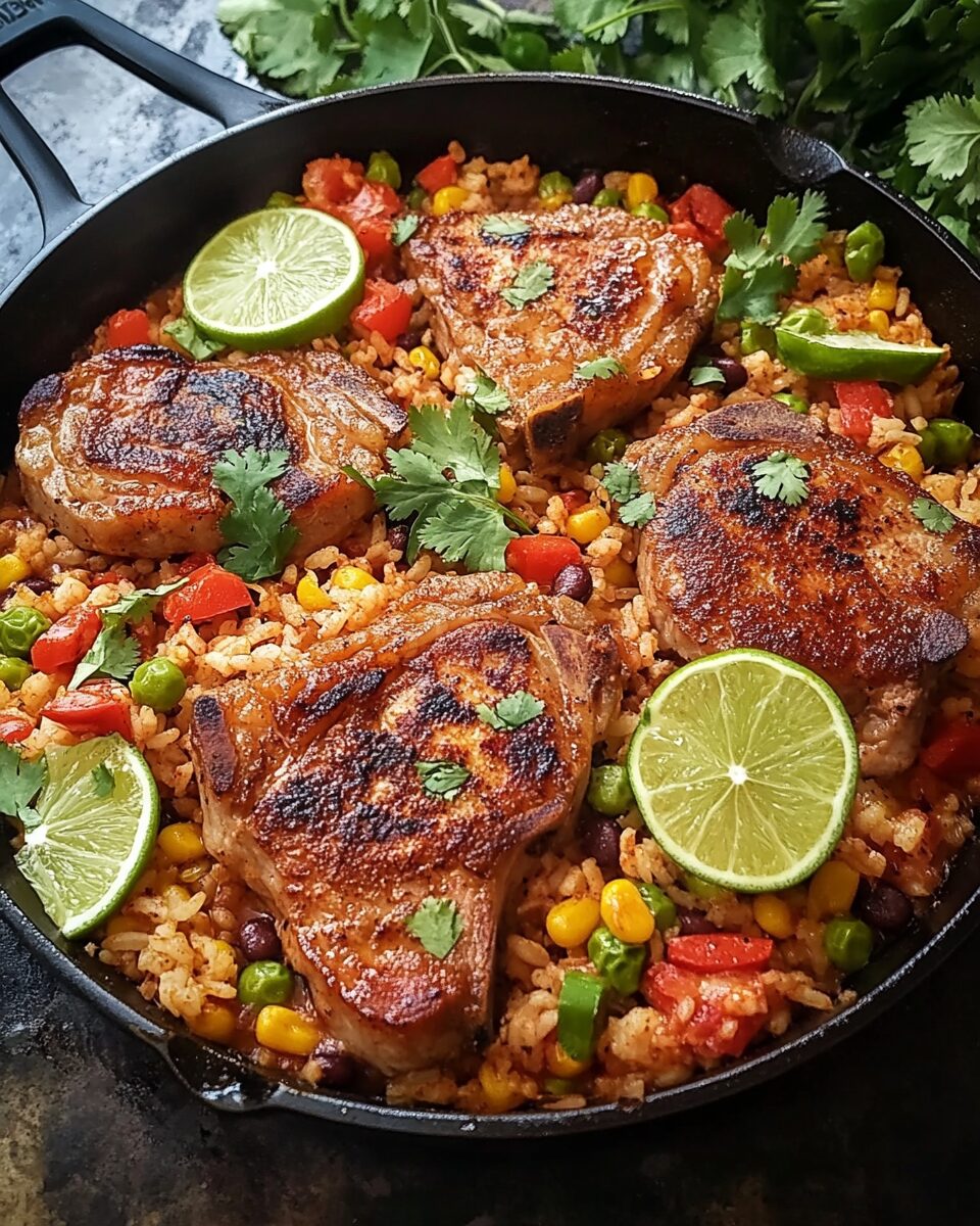 Tex-Mex Pork Chops and Rice Skillet