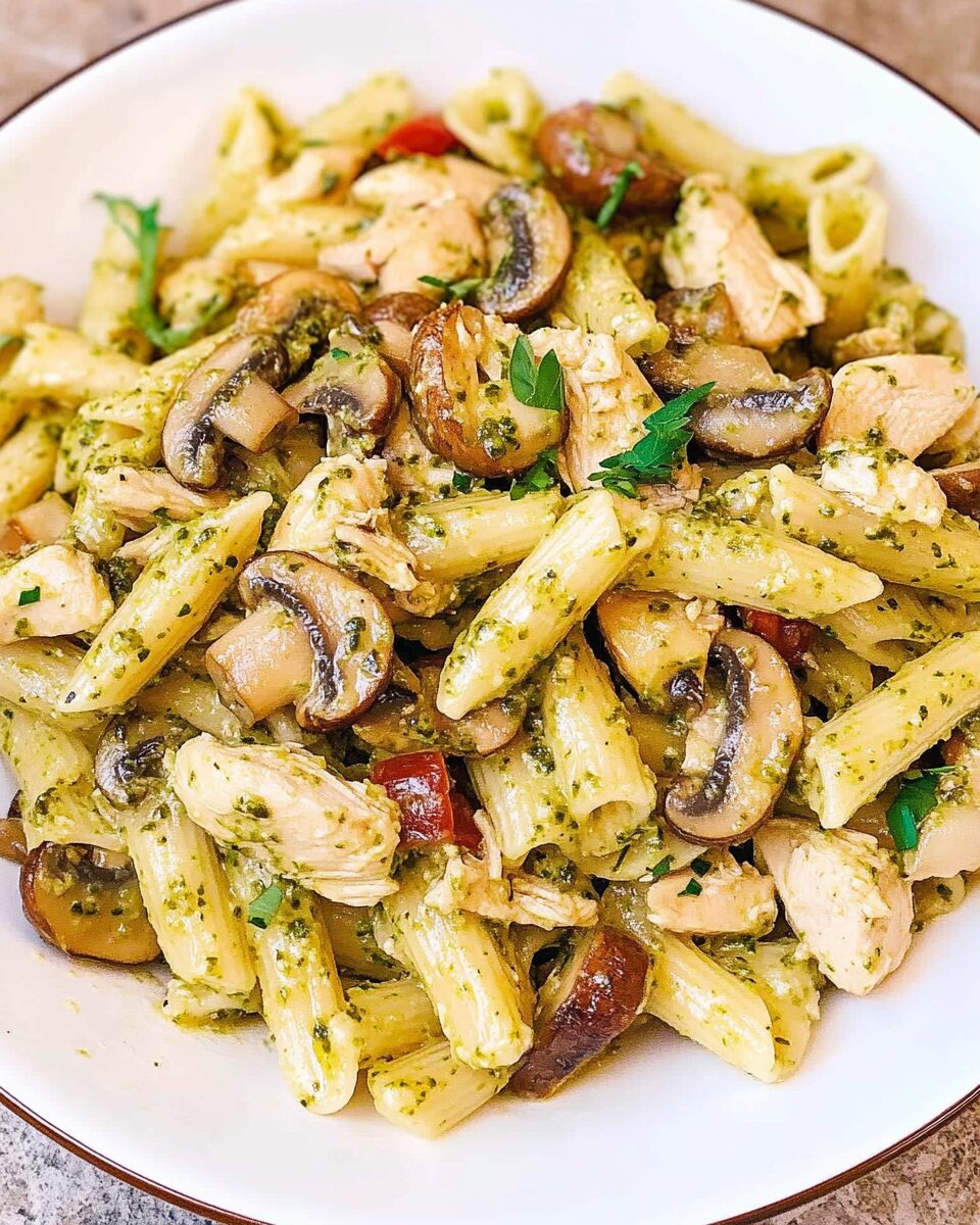 Pesto Chicken Pasta with Mushrooms