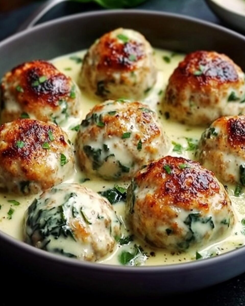 Chicken Ricotta Meatballs with Spinach Alfredo Sauce
