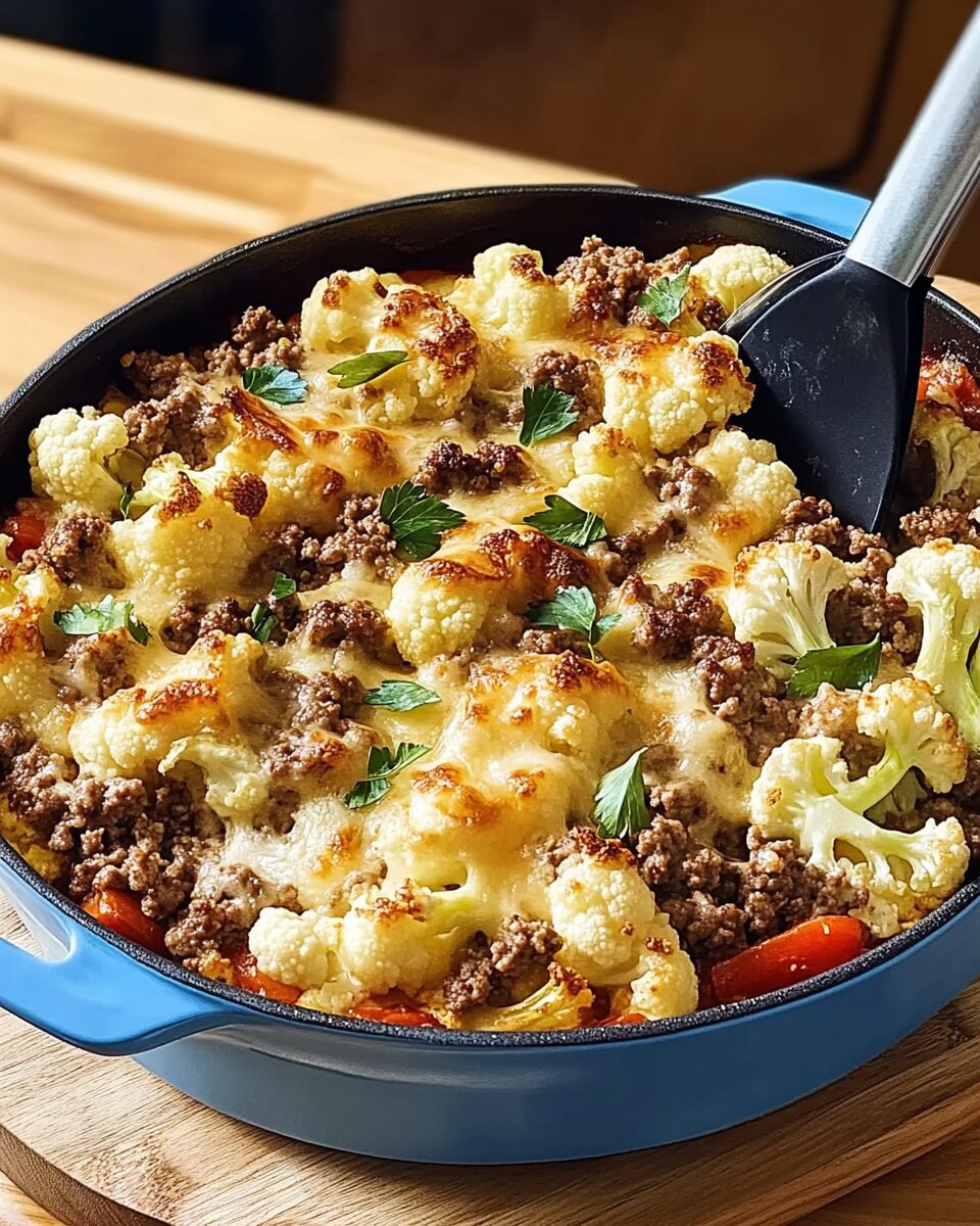 Cheesy Ground Beef and Cauliflower Casserole