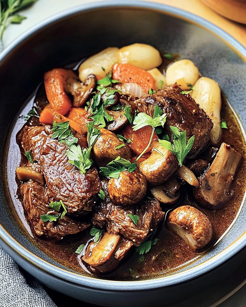 Slow Cooker Herb Mushroom Braised Beef