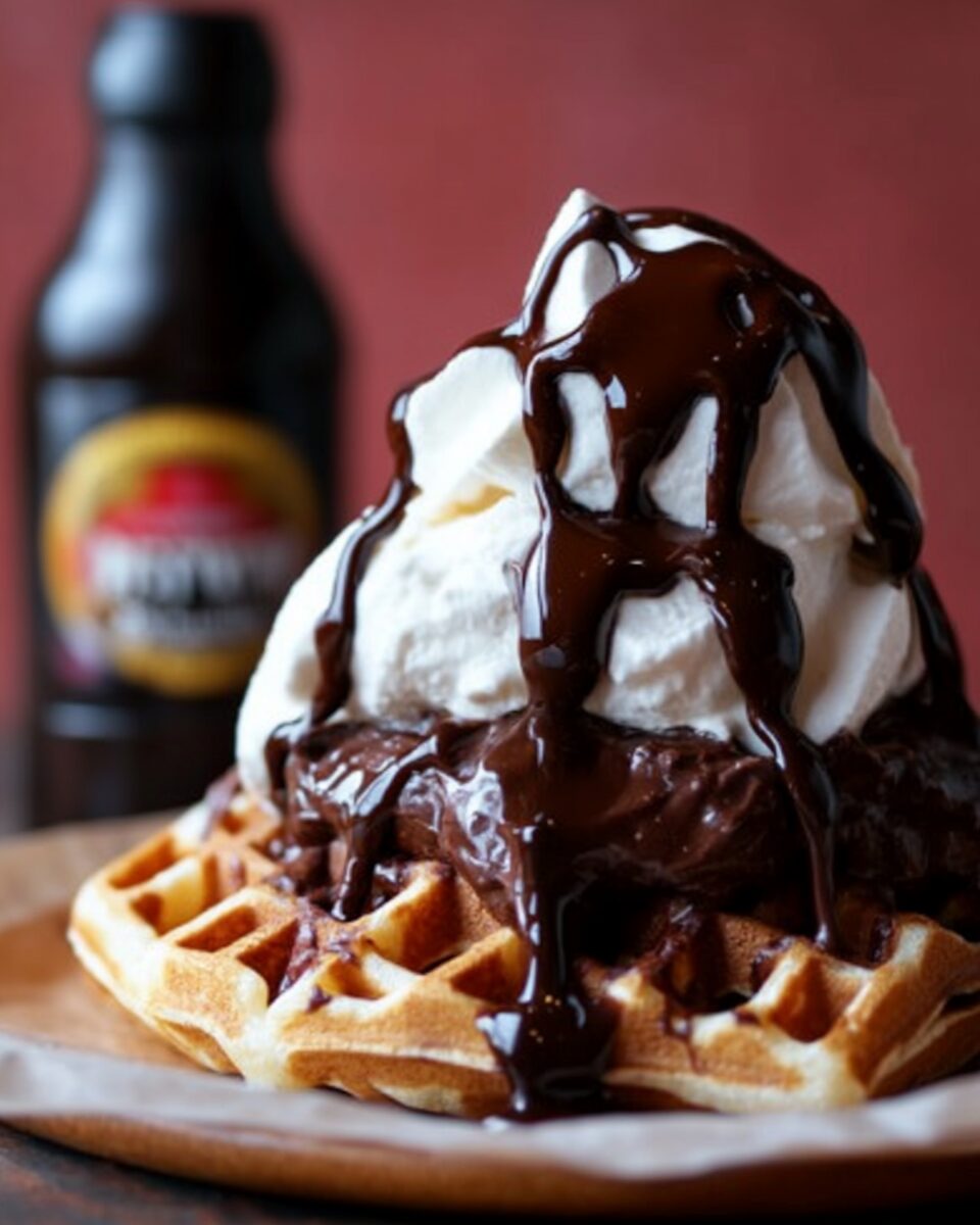 Chocolate Stout Waffle Sundae with Chocolate Stout Fudge Sauce