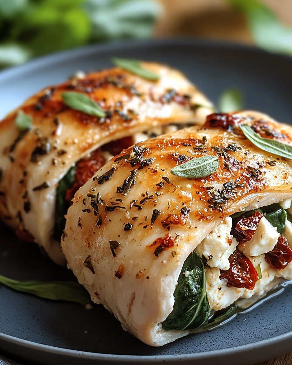 Chicken Roll-Ups with Feta, Spinach, and Sun-Dried Tomatoes
