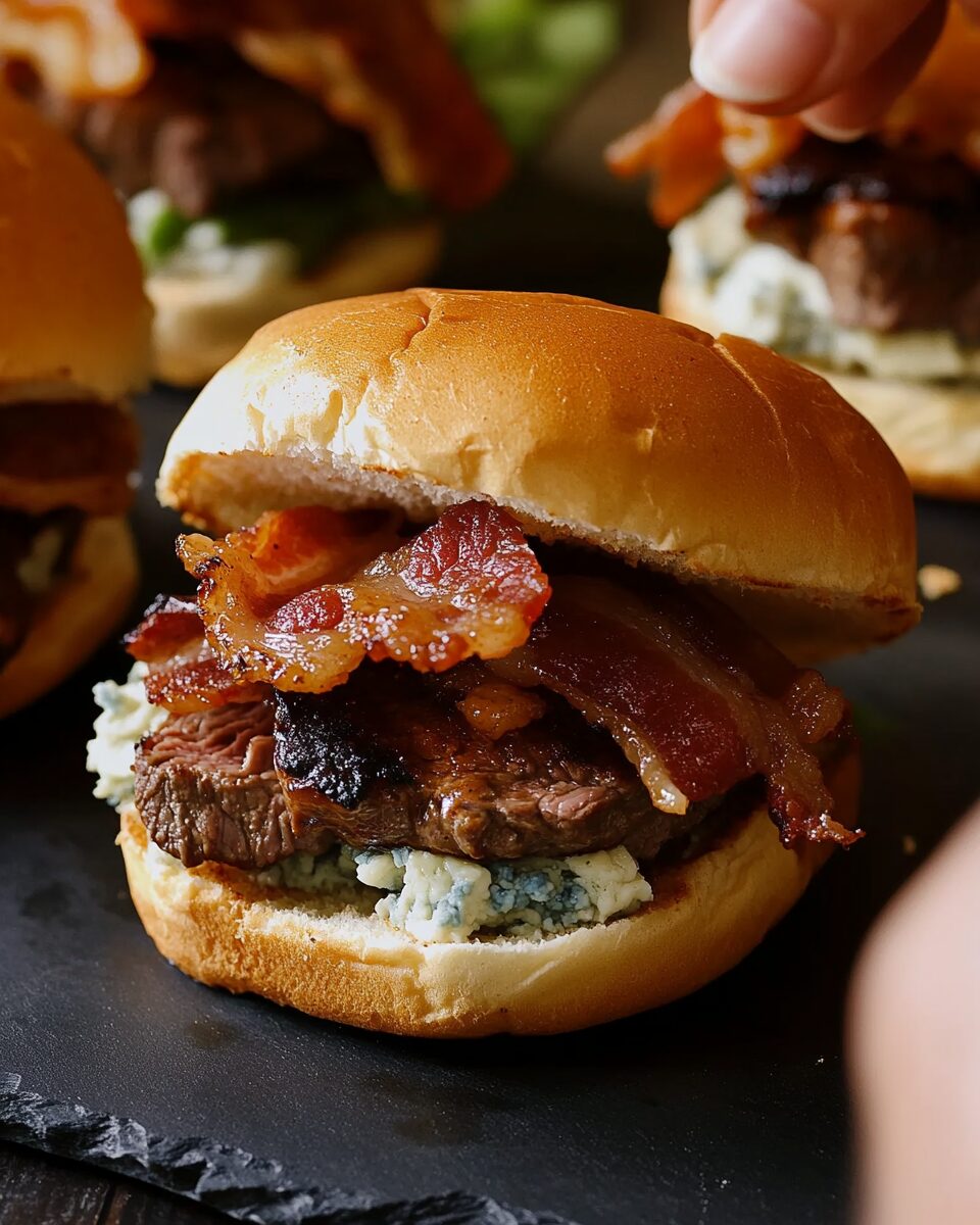 Bourbon Bacon and Blue Cheese Steak Sliders