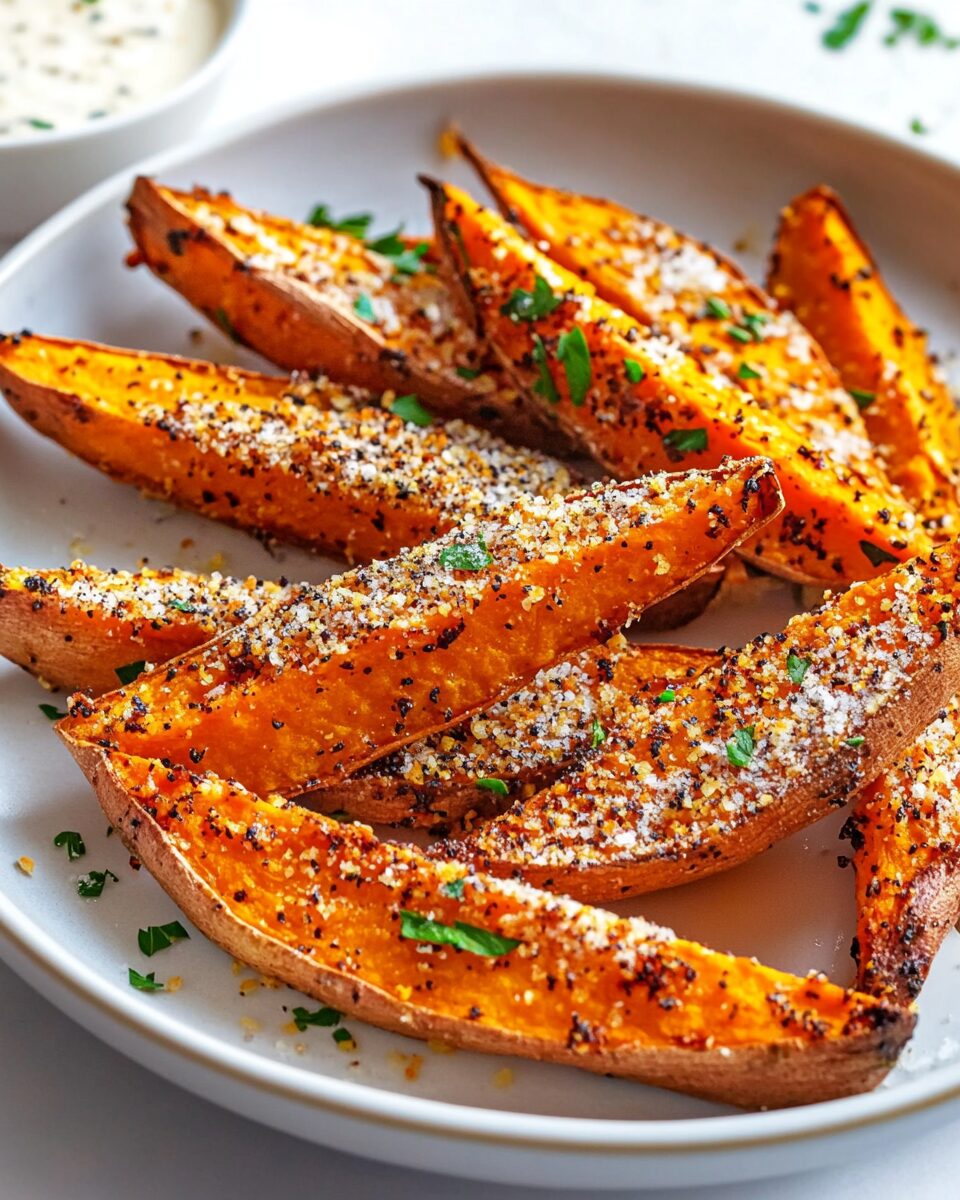 Baked Garlic Parmesan Sweet Potato Wedges