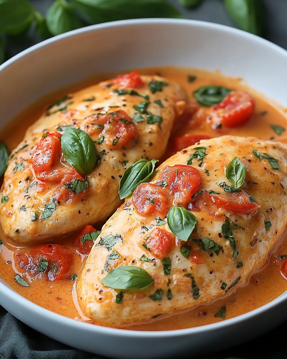 Slow Cooker Creamy Tomato Basil Chicken Breast