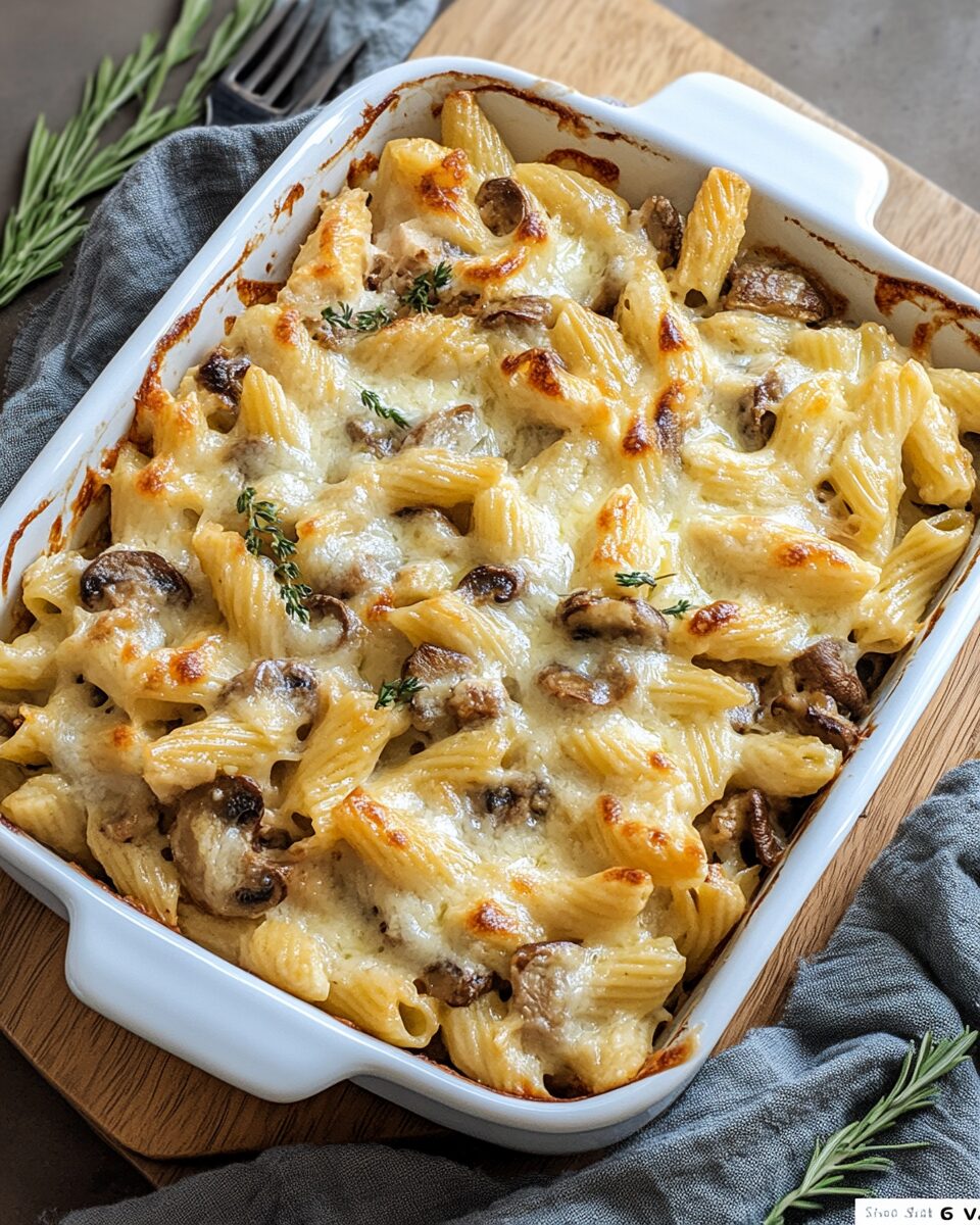 Chicken Mushroom and Tarragon Pasta Bake