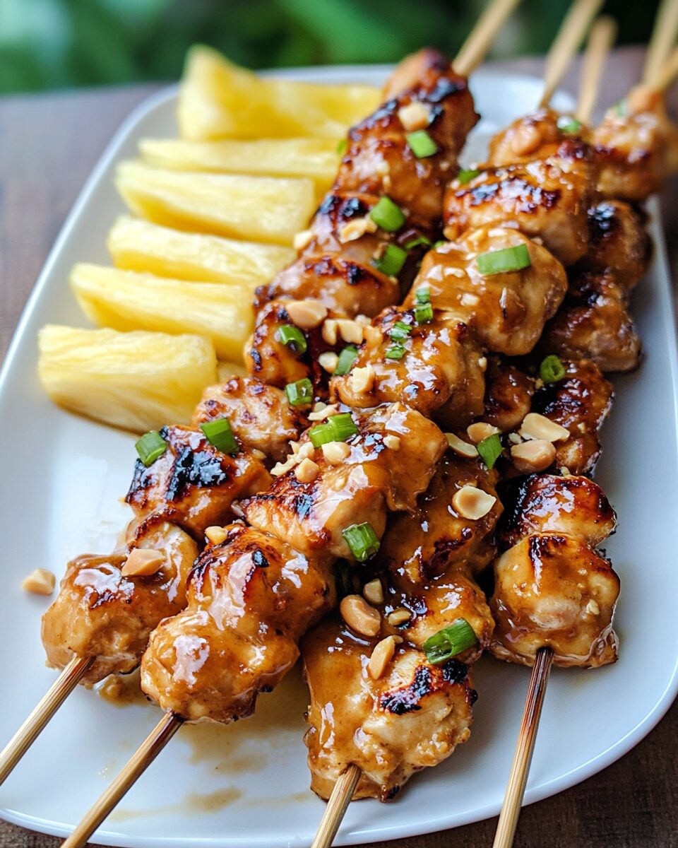 Thai Pineapple Peanut Chicken Skewers