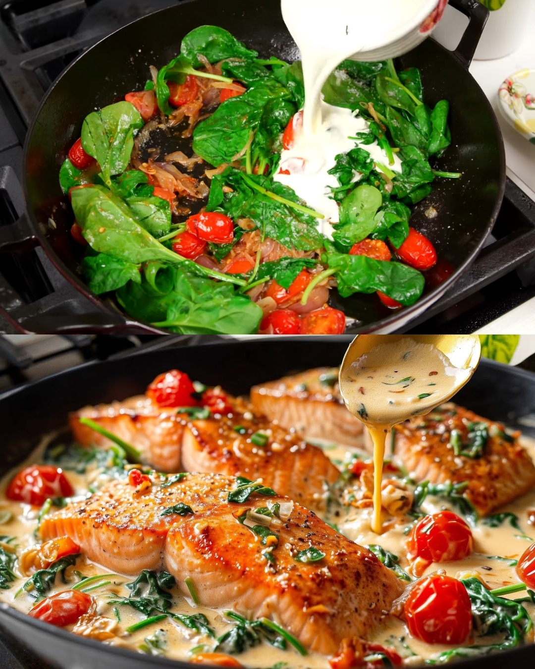 Creamy Tuscan Salmon with Spinach & Cherry Tomatoes