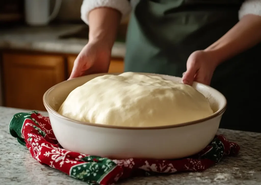 Master dough recipe after first rise showing doubled size
