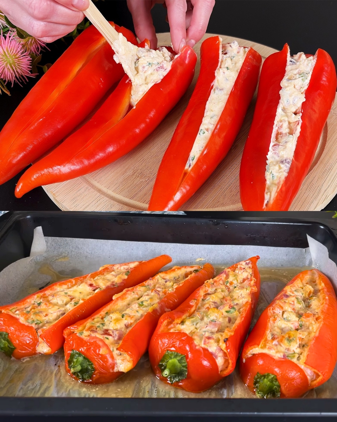 Veggie & Feta–Stuffed Red Peppers