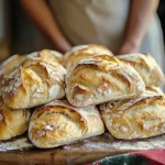 Homemade No-Knead Ciabatta Bread: Rustic Italian Simplicity in Your Kitchen Homemade no-knead ciabatta bread with crispy crust and airy interior on wooden board
