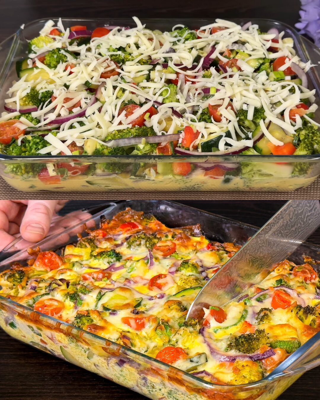 Creamy Broccoli, Potato & Zucchini Egg Bake with Yogurt-Herb Sauce