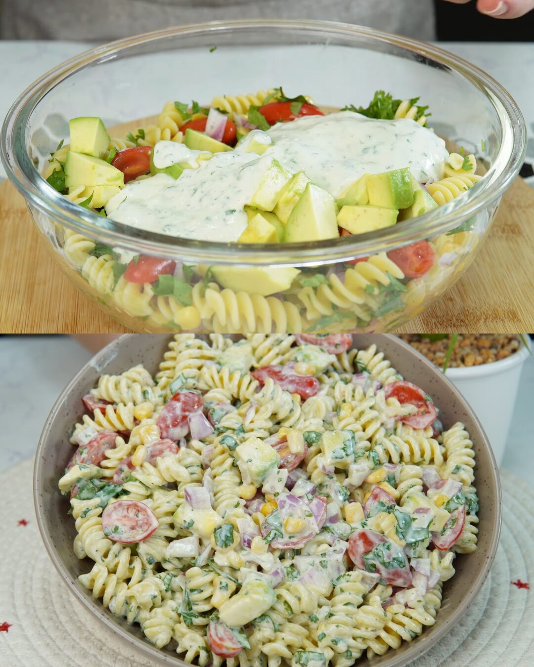 Creamy Pasta Salad with Yogurt & Avocado Dressing