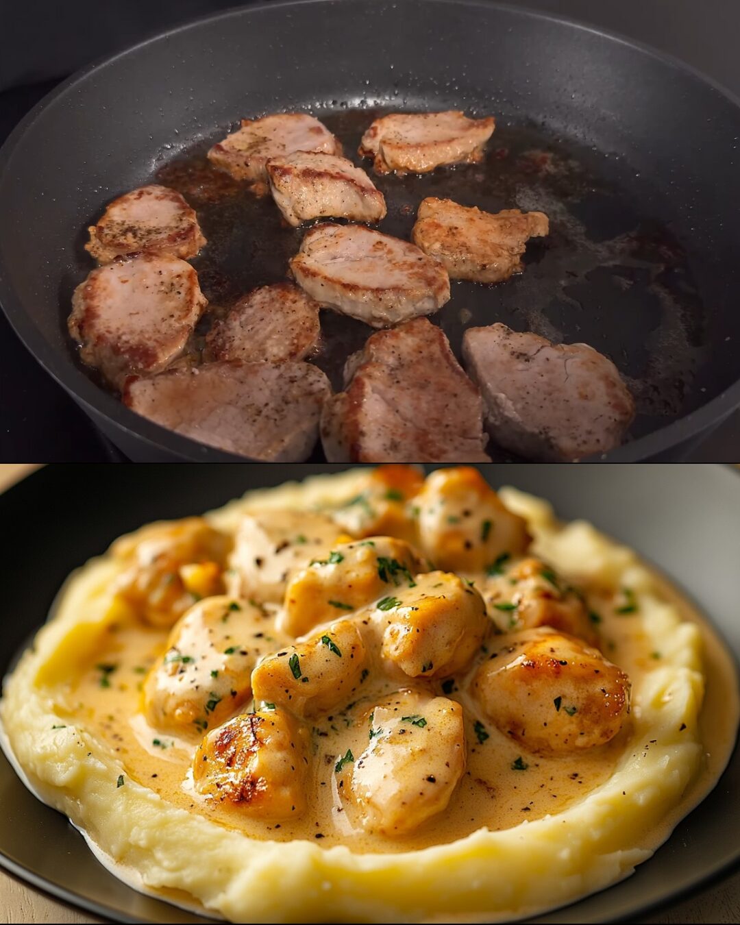 Pork Loin in Creamy Garlic Sauce with Mashed Potatoes