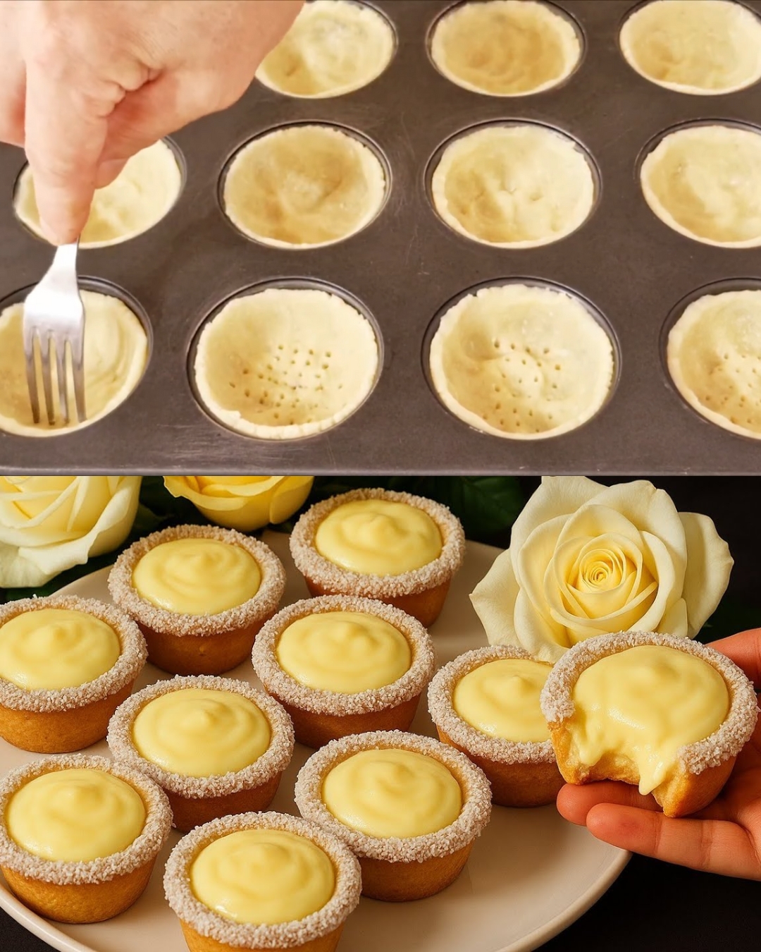 White Chocolate Coconut Shortbread with Vanilla Custard