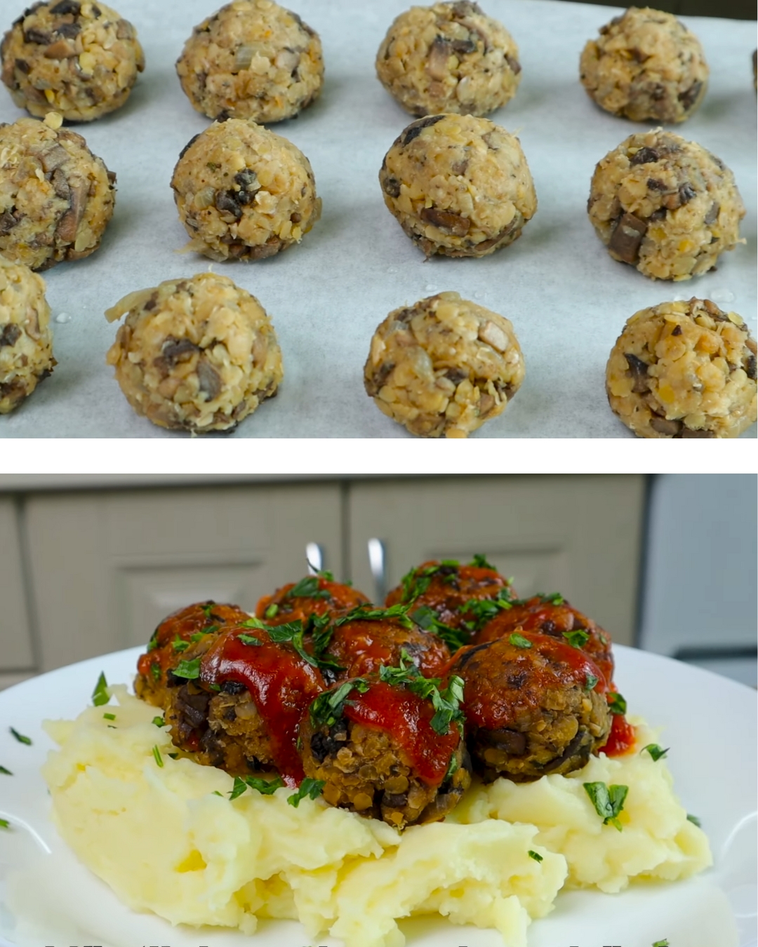 Lentil and Potato “Meatballs” with Mushroom Onion Gravy