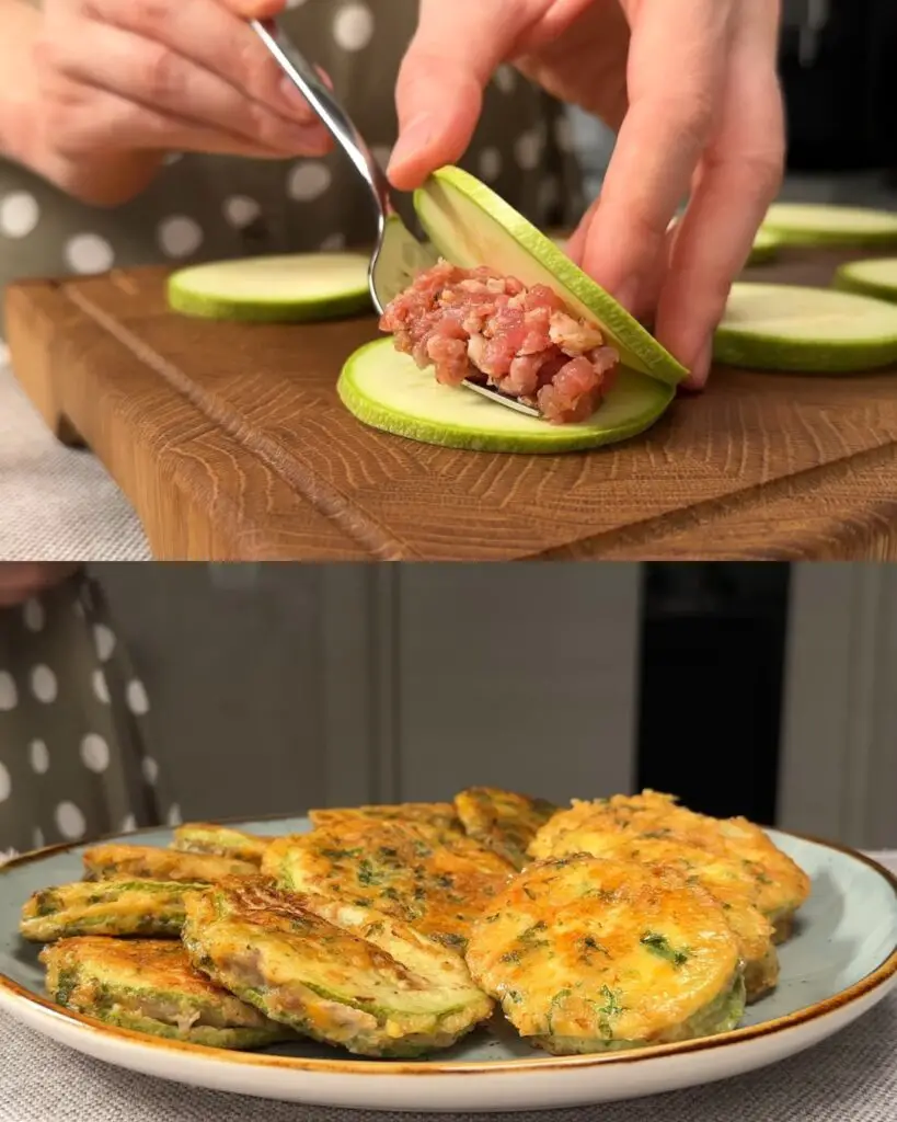 Zucchini & Minced Meat Fritters with Creamy Cucumber-Dill Sauce