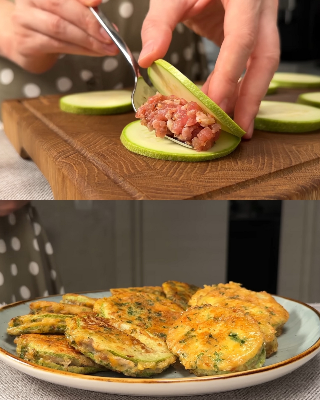 Zucchini & Minced Meat Fritters with Creamy Cucumber-Dill Sauce