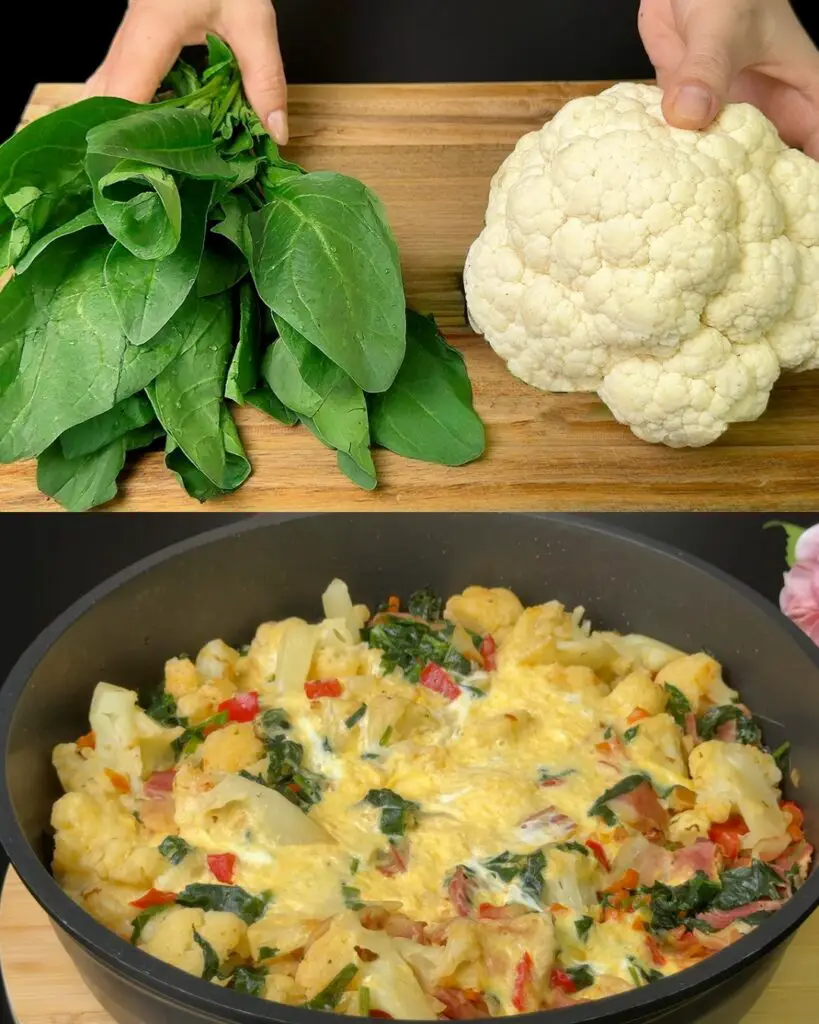 Cauliflower, Bacon & Veggie Breakfast Bake with Spicy Soy-Mustard Mayo