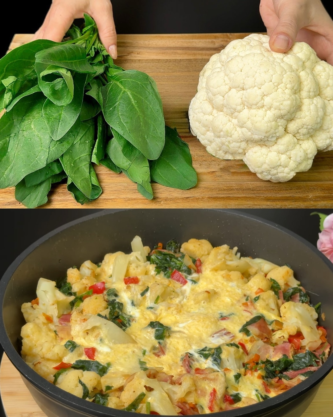 Cauliflower, Bacon & Veggie Breakfast Bake with Spicy Soy-Mustard Mayo