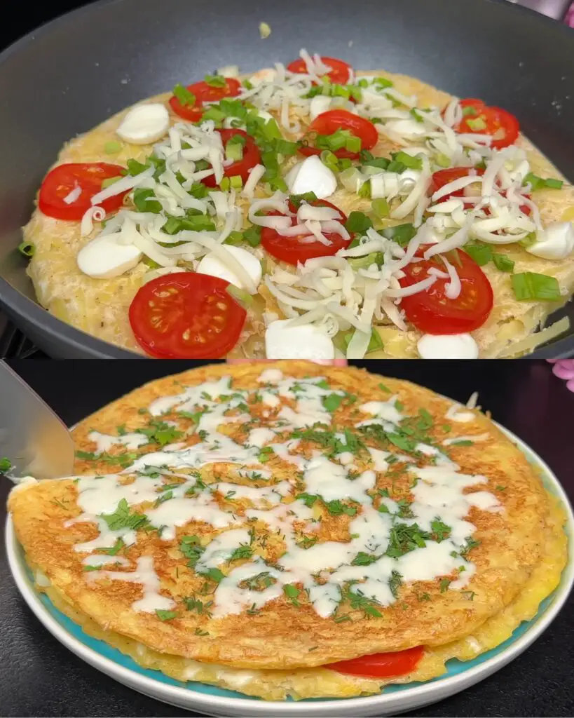 Herbed Potato & Cheese Egg Bake with Creamy Yogurt-Mustard-Tomato Drizzle