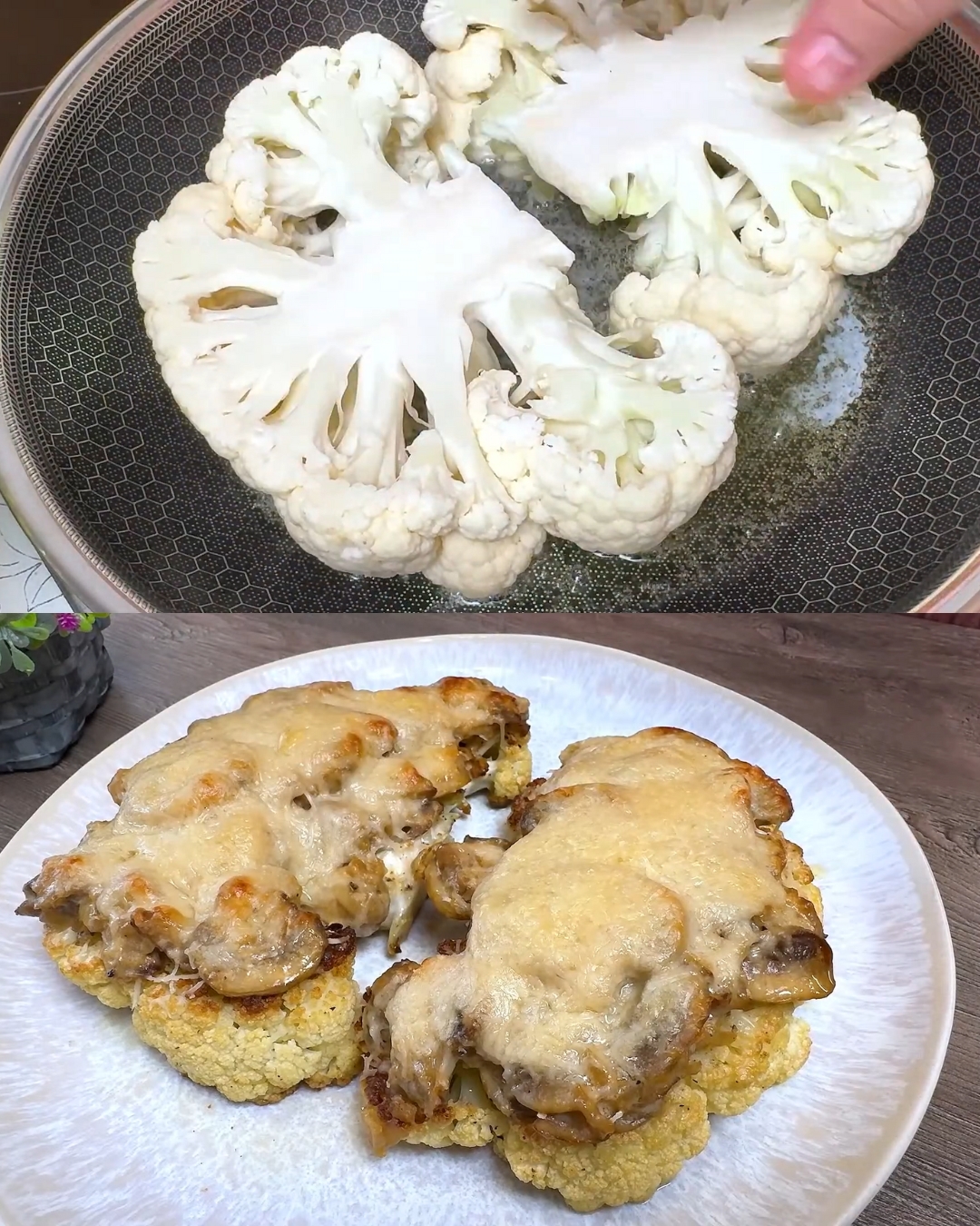 Cauliflower Steaks with Savory Mushroom Filling