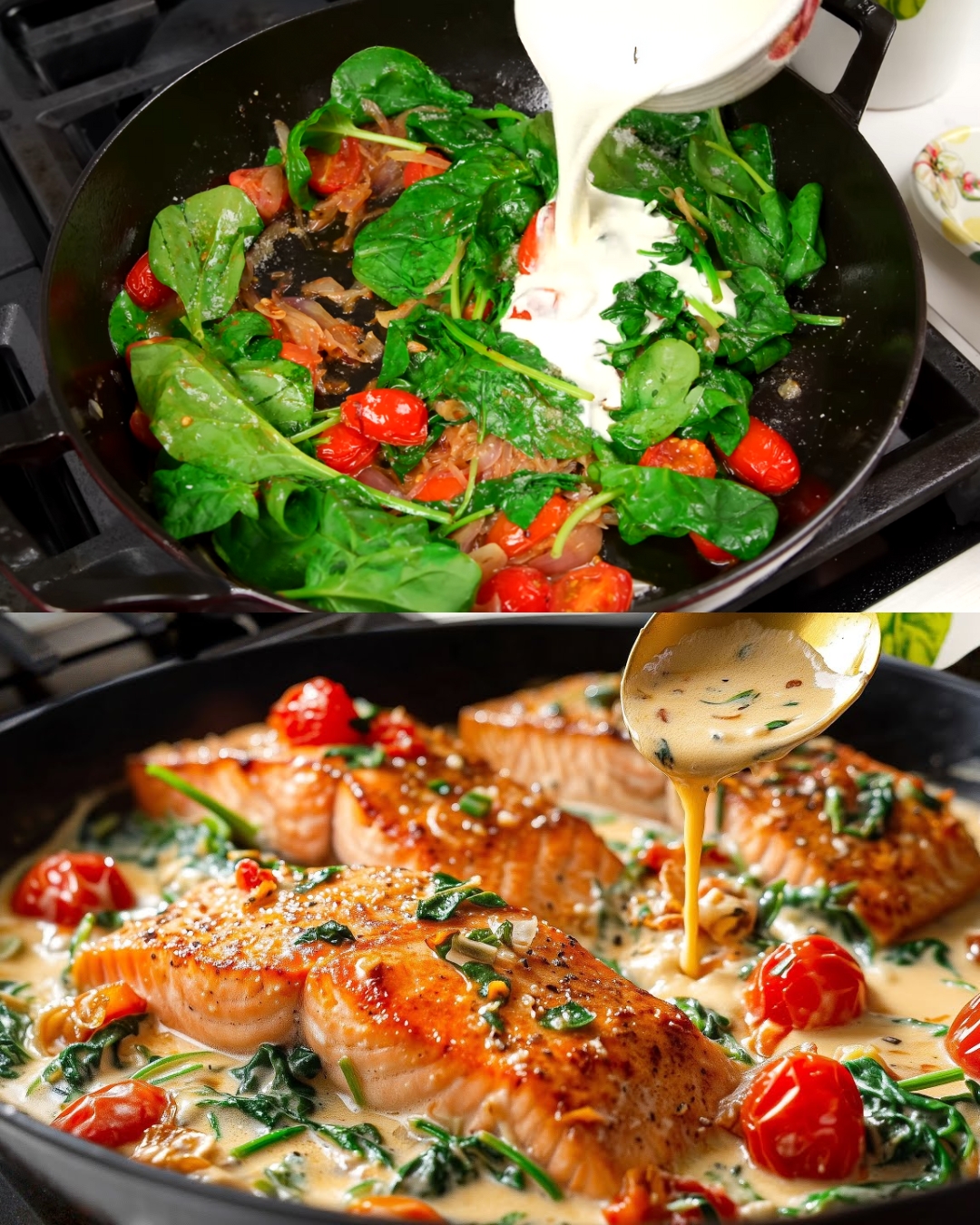 Creamy Tuscan Salmon with Spinach & Cherry Tomatoes