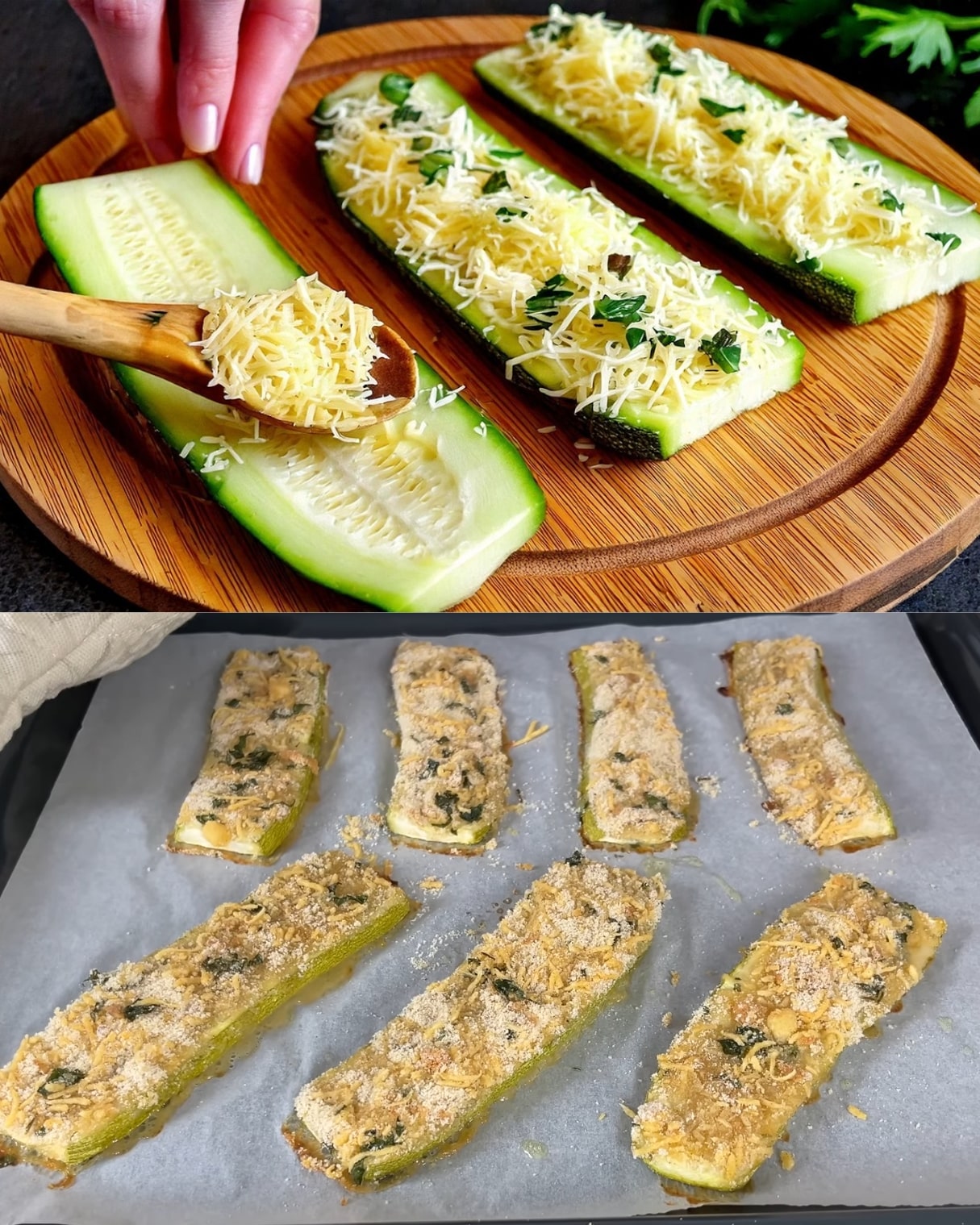 Cheesy Garlic Zucchini Boats with Herbed Yogurt Sauce