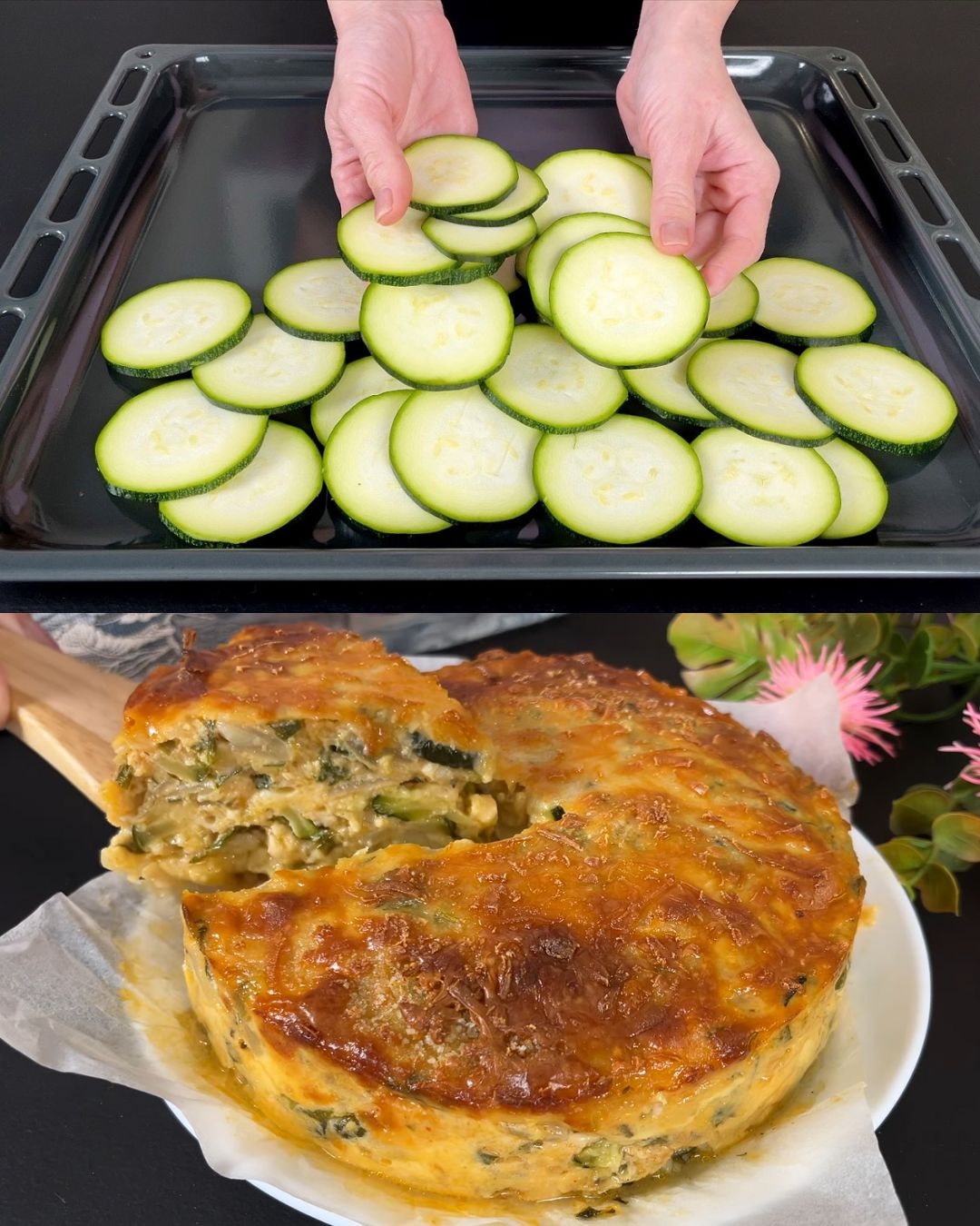 Zucchini & Onion Savory Bake with Creamy Dill Cucumber Sauce