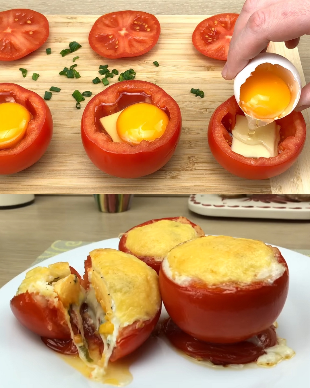 Stuffed Tomato & Egg Bake with Mozzarella & Spring Onions