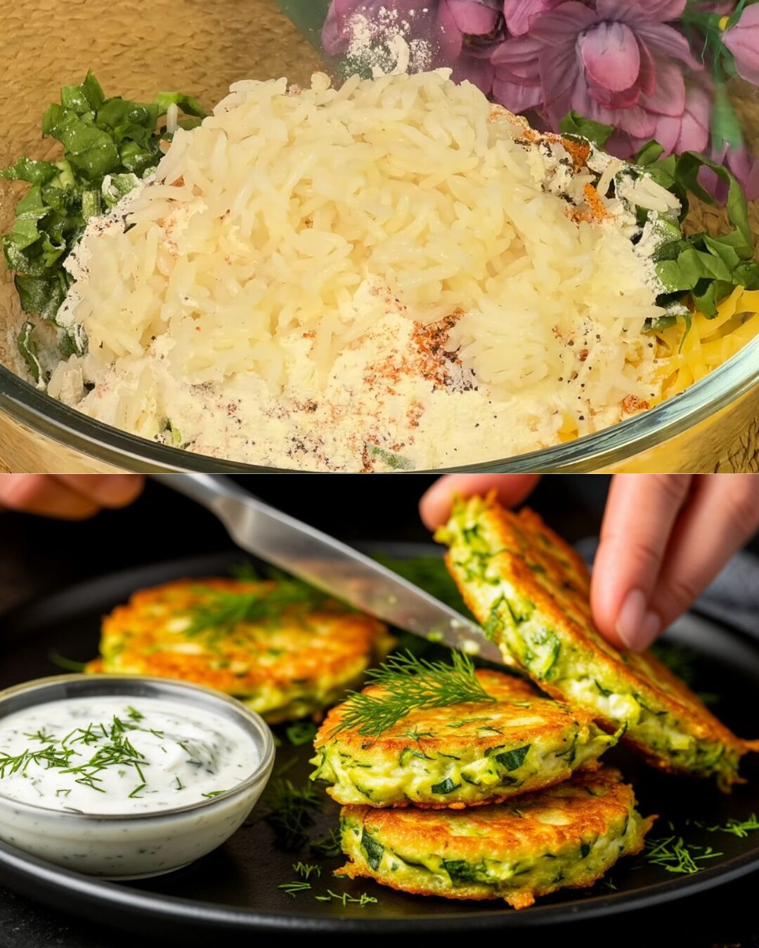 Zucchini, Rice & Spinach Savory Pancake Bake