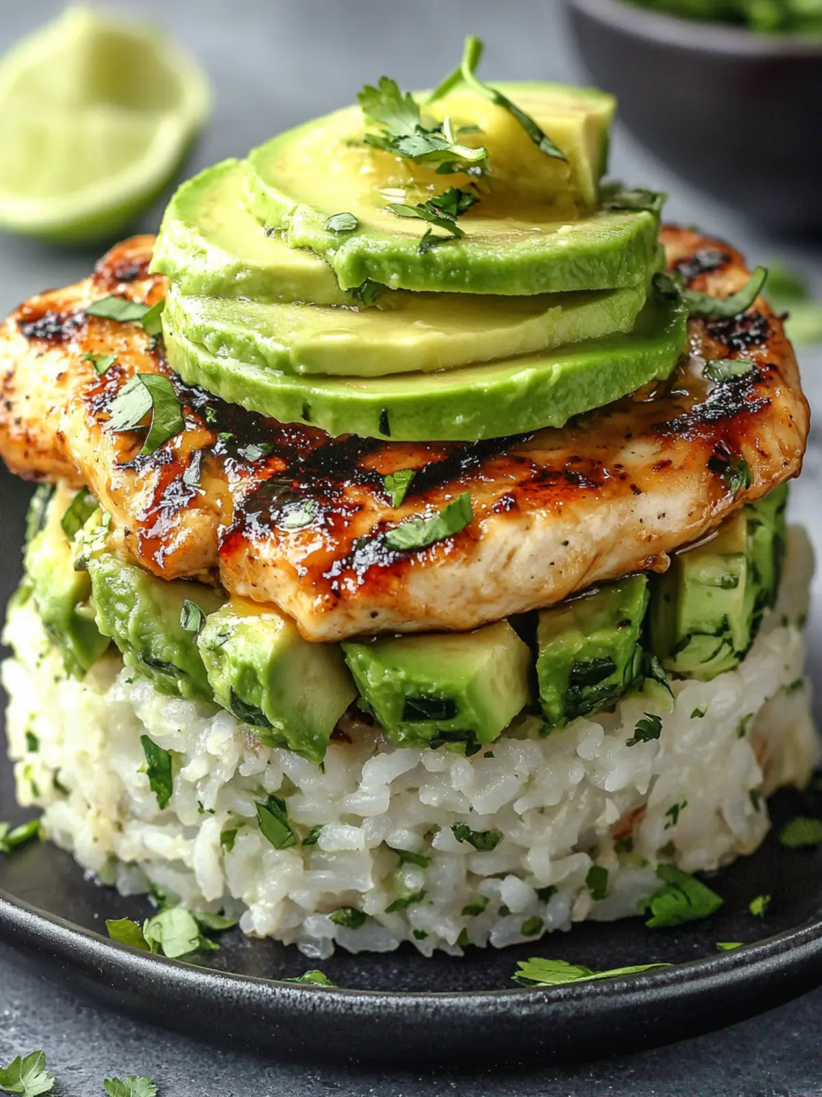 Honey Lime Chicken & Avocado Rice Stack