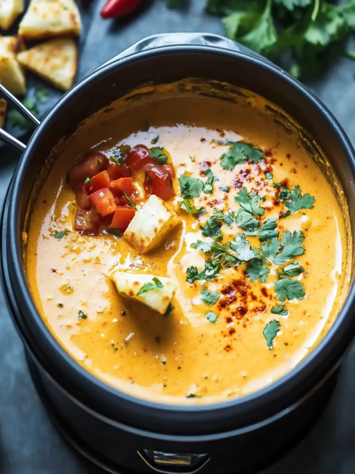 Spicy Pav Bhaji Fondue: A Cheesy Twist on Comfort Food 2 Spicy Pav Bhaji Fondue