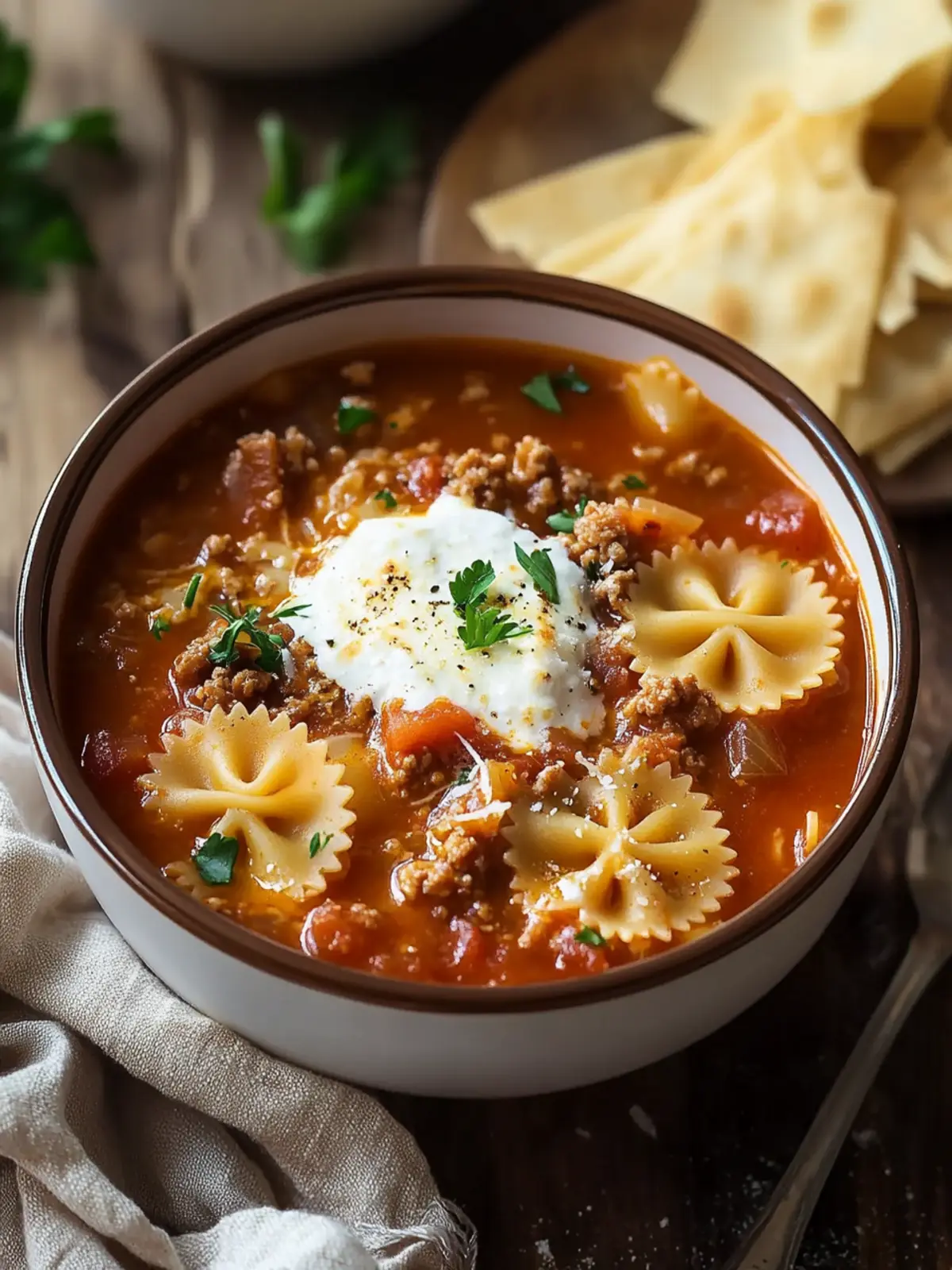 Hearty Lasagna Soup with Bow Tie Pasta