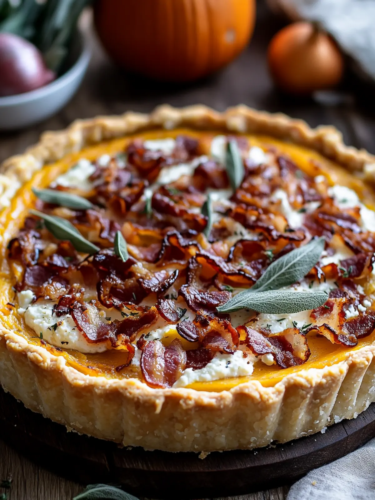 Savory Pumpkin, Ricotta & Caramelized Onion Tart with Bacon and Sage 4 Pumpkin, Ricotta & Caramelized Onion Tart with Bacon and Sage