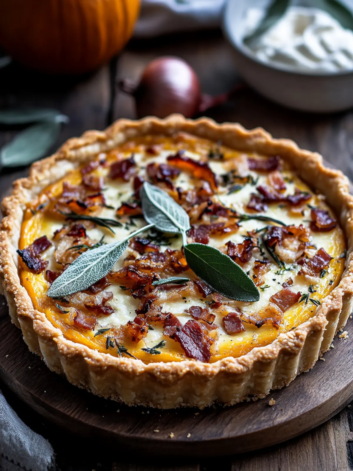 Savory Pumpkin, Ricotta & Caramelized Onion Tart with Bacon and Sage 2 Pumpkin, Ricotta & Caramelized Onion Tart with Bacon and Sage