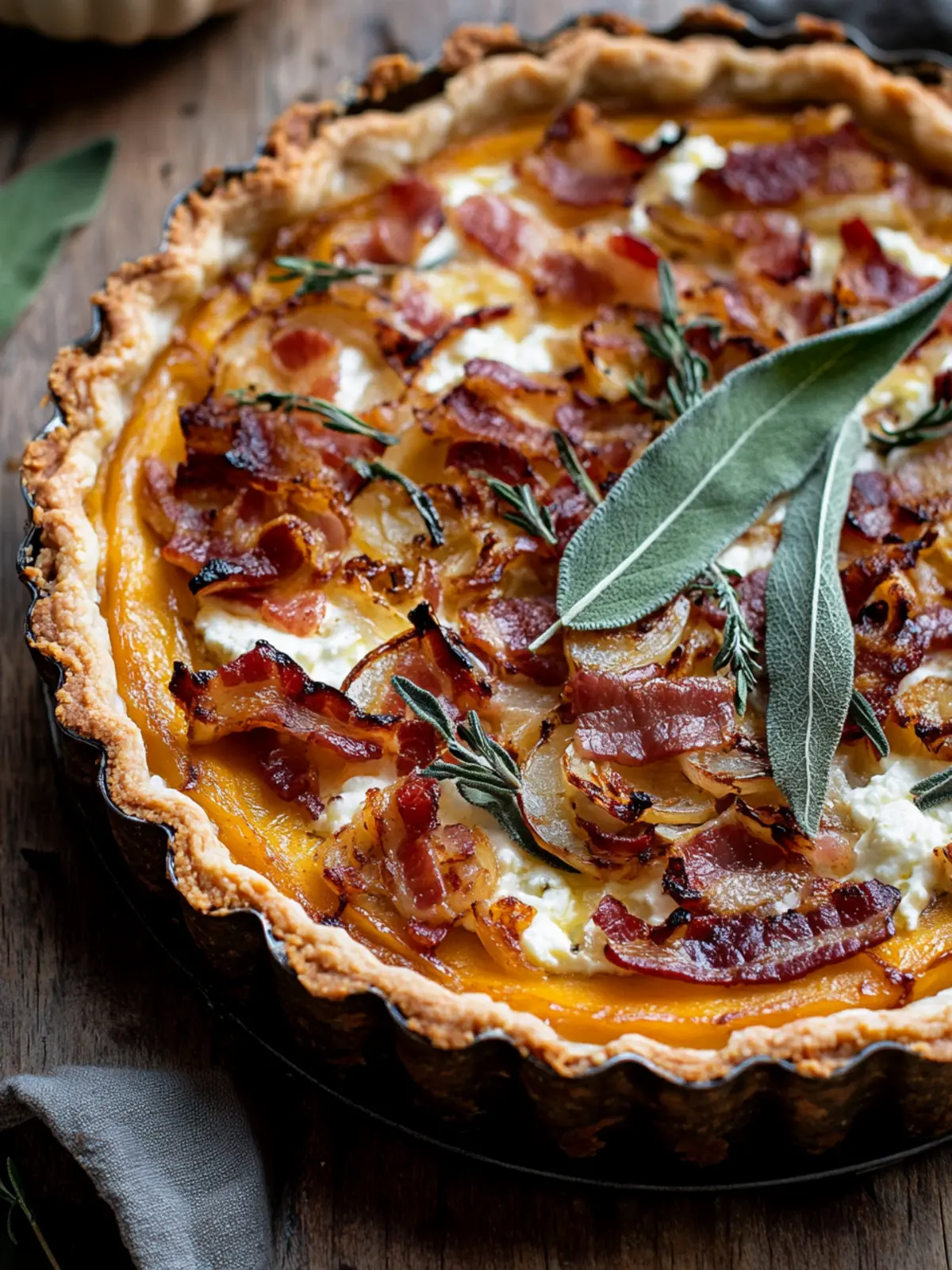 Savory Pumpkin, Ricotta & Caramelized Onion Tart with Bacon and Sage 5 Pumpkin, Ricotta & Caramelized Onion Tart with Bacon and Sage