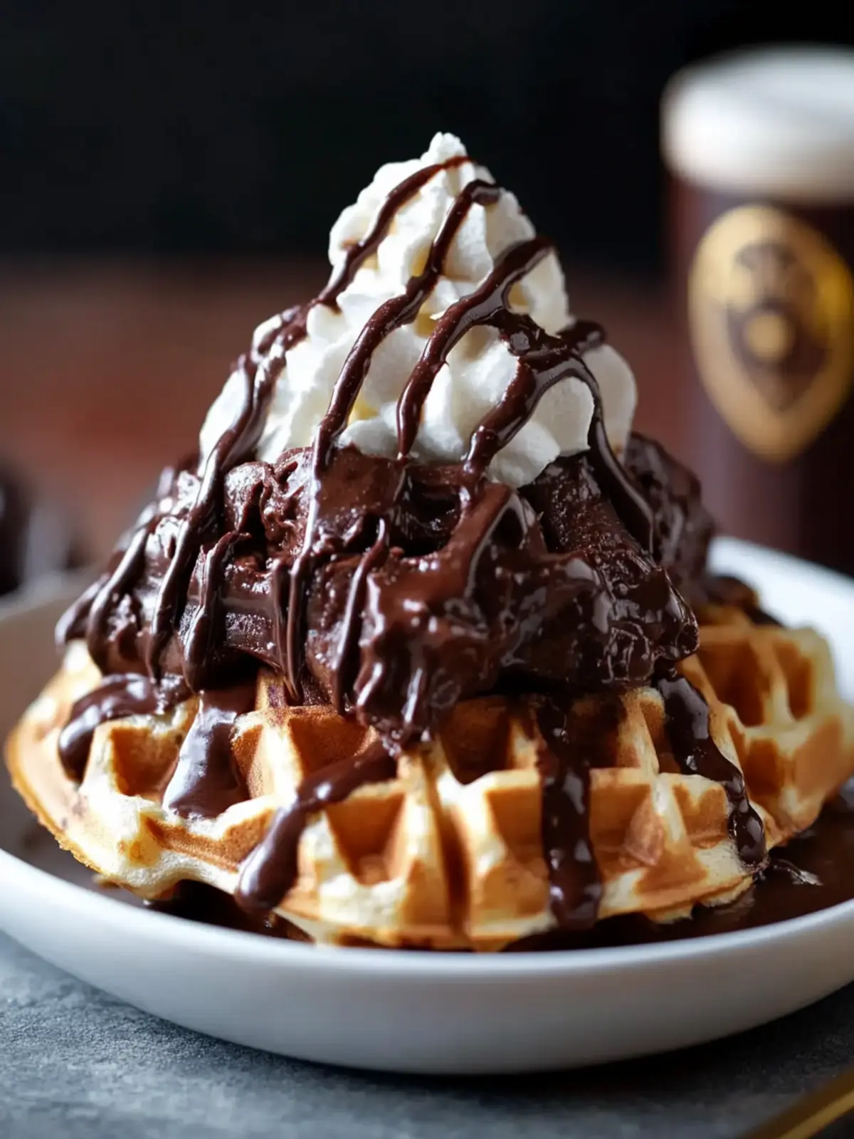 Chocolate Stout Waffle Sundae with Chocolate Stout Fudge Sauce
