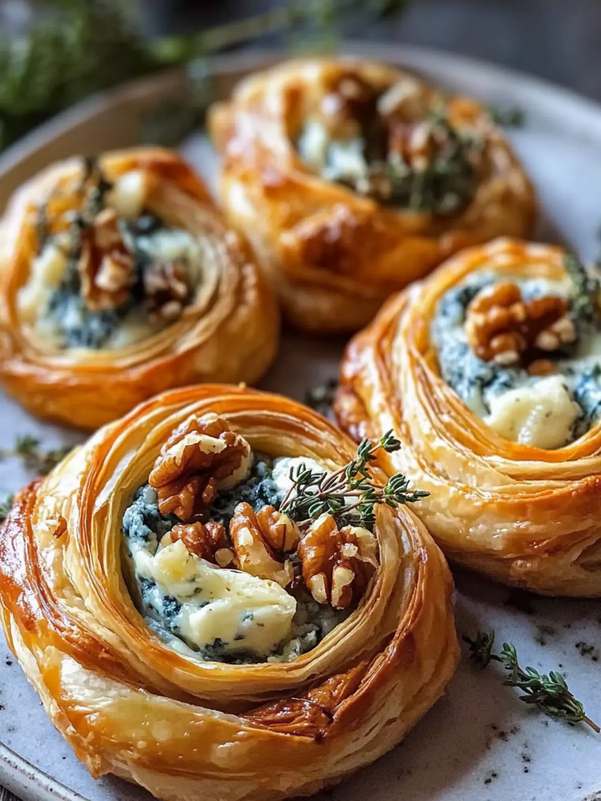 Blue Cheese Walnut Thyme Puff Pastry Twirl Recipe