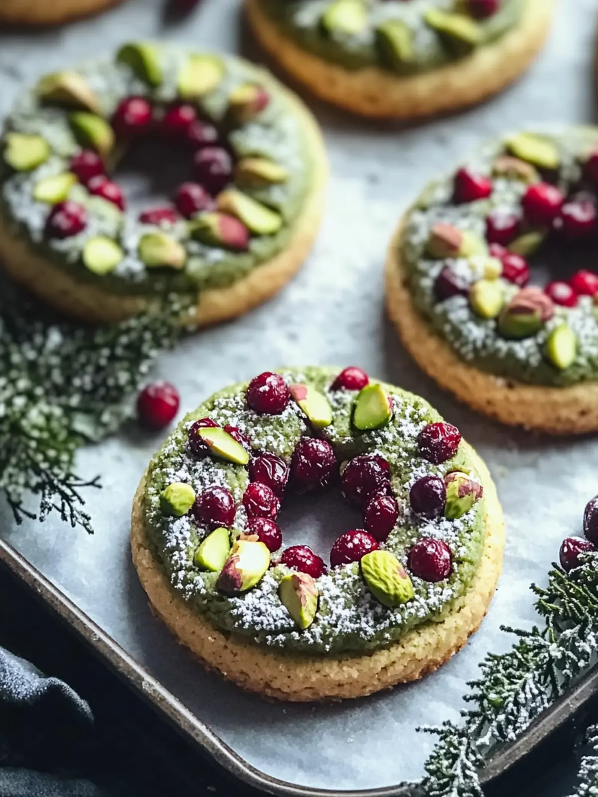 Pistachio Cranberry Wreath Cookies
