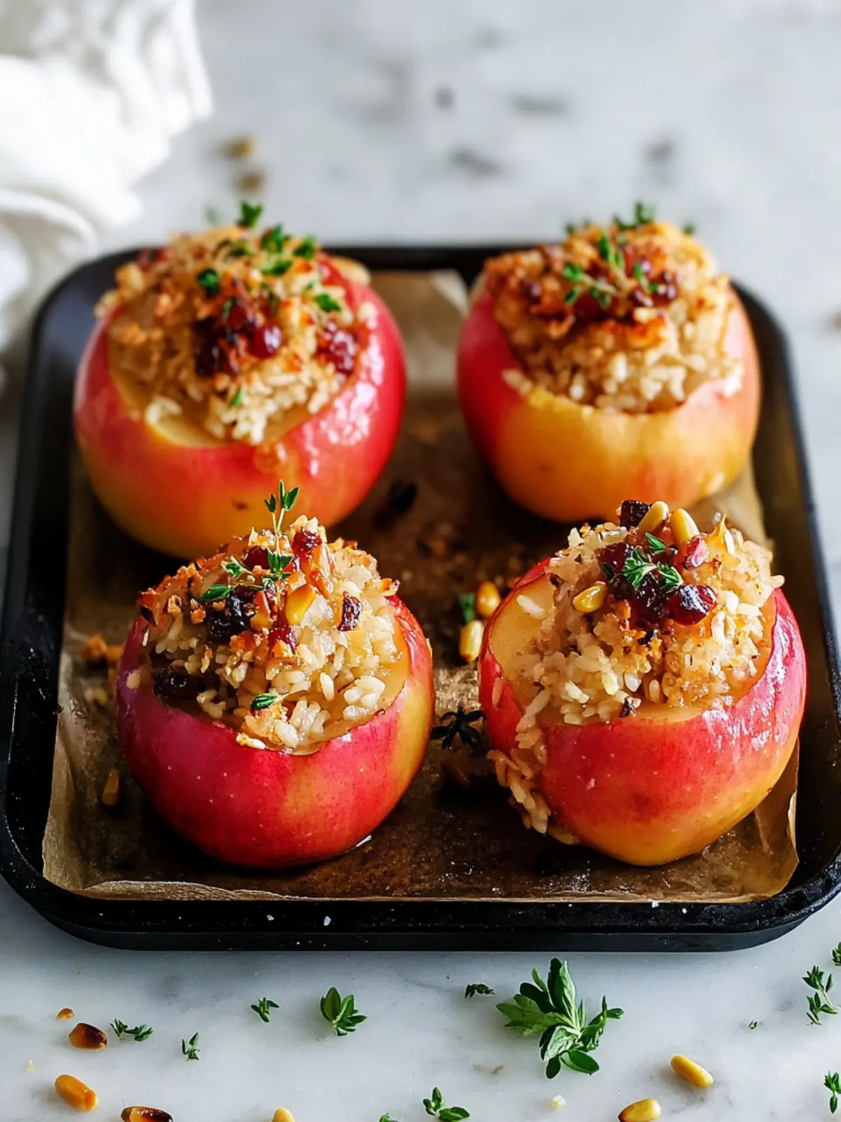 savoury stuffed apples with rice pine nuts and currants