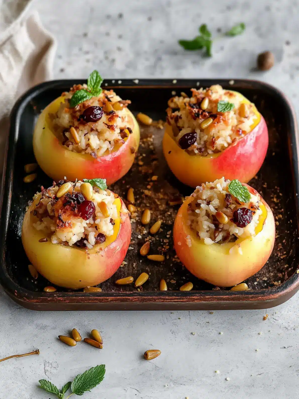 savoury stuffed apples with rice pine nuts and currants