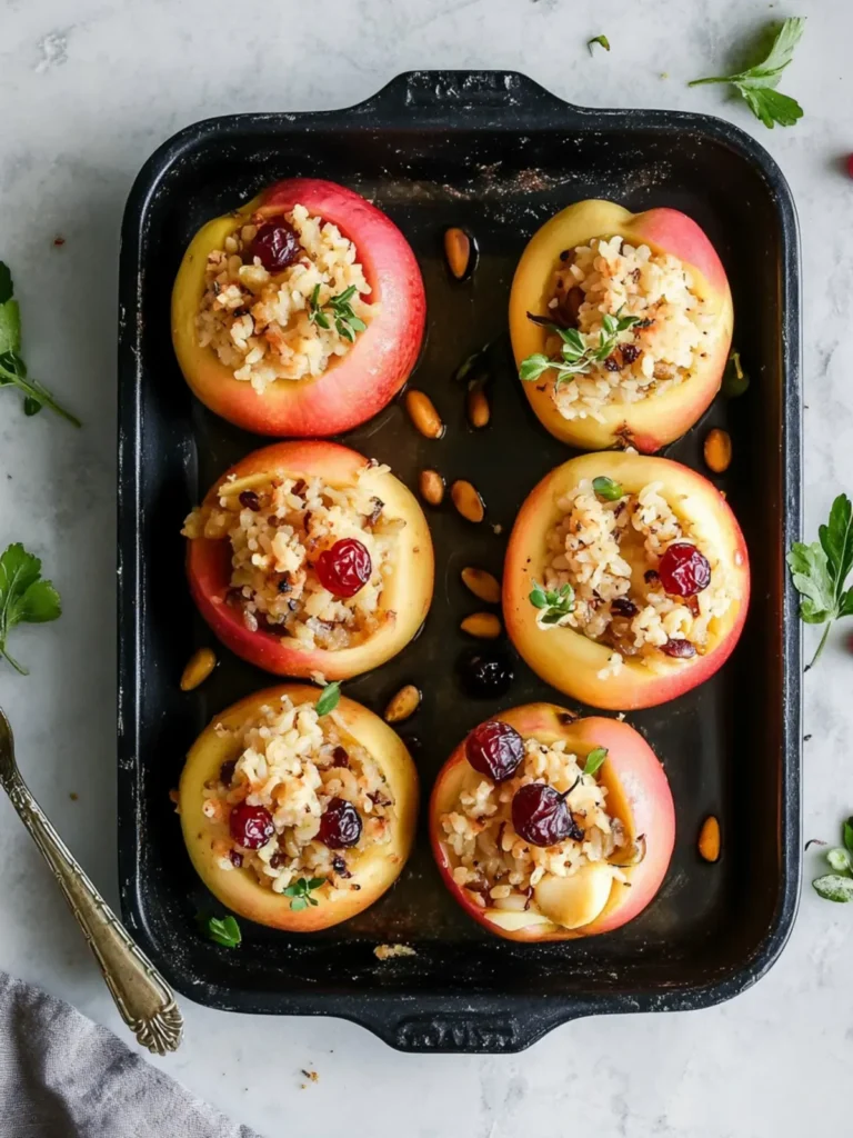 savoury stuffed apples with rice pine nuts and currants