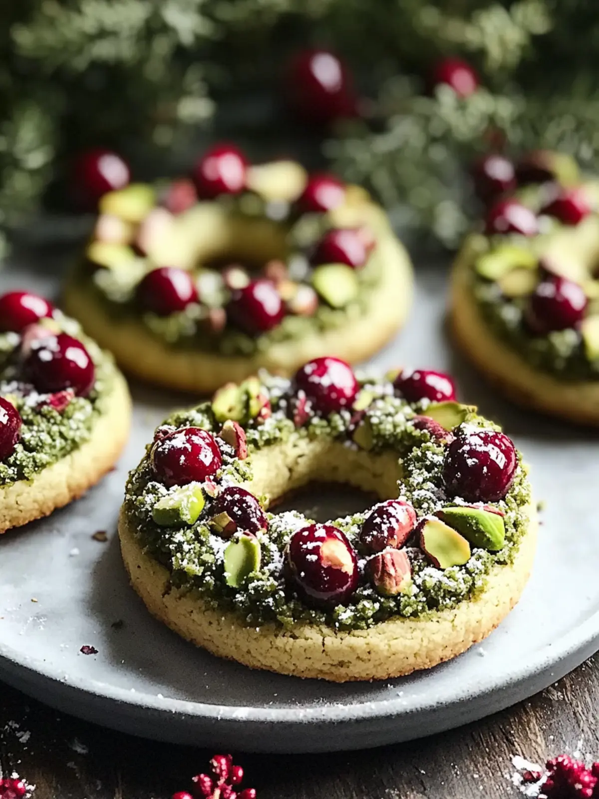 Pistachio Cranberry Wreath Cookies